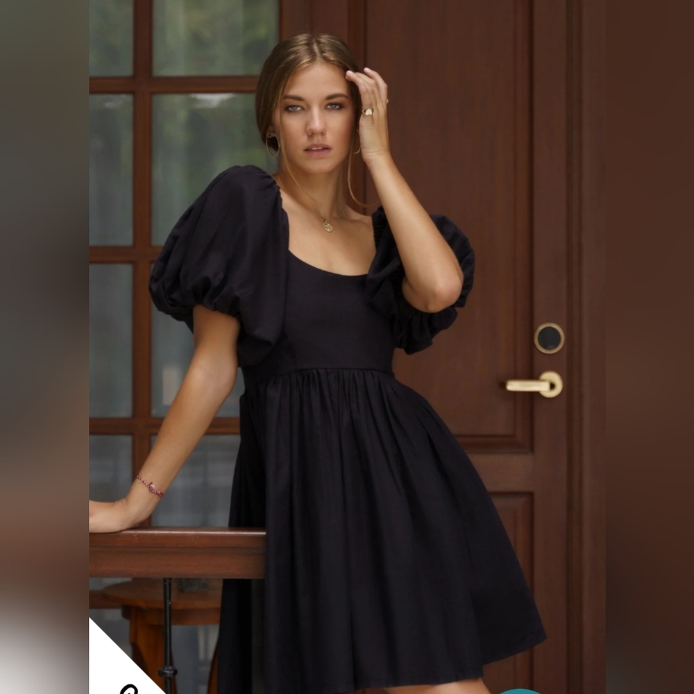 Whimsical Puff Sleeve 100% Linen Sundress NWT